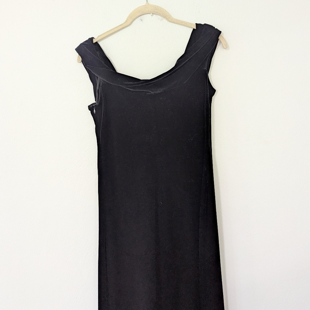 Vintage Y2K Velvet Off Shoulder Maxi Dress Foldover Neckline Black Goth 6 - Picture 9 of 10